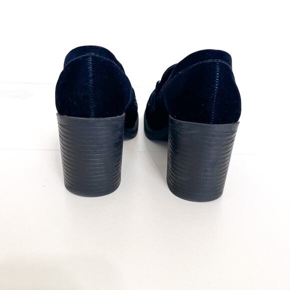 Vintage Y2K 90s Lower East Side Velvet Loafers Size 7.5 Black Chunky Heel Bratz - Picture 8 of 11